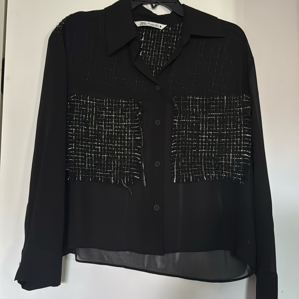 Zara sheer patchwork top NWOT